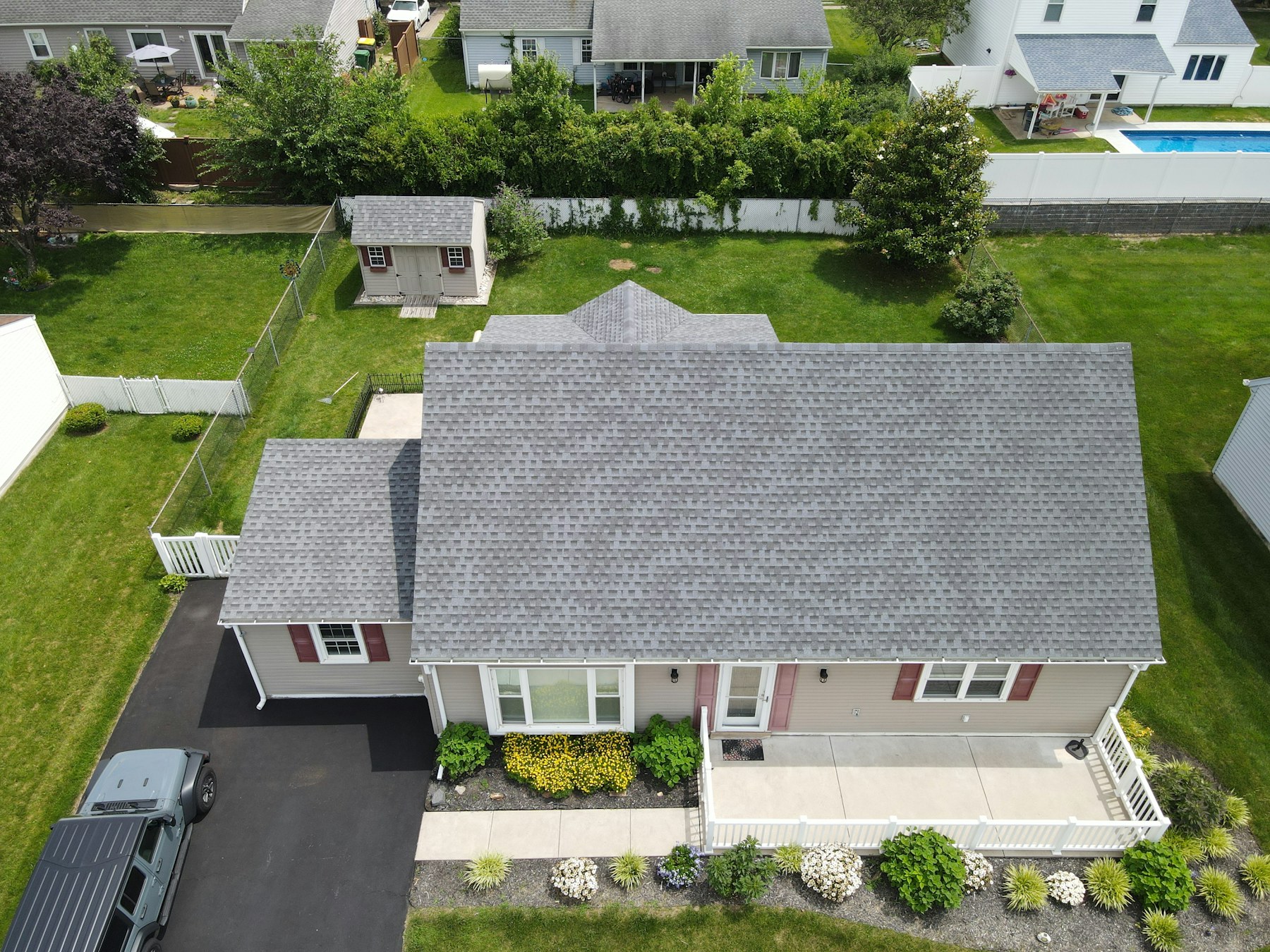 Finished gray residential shingle roof